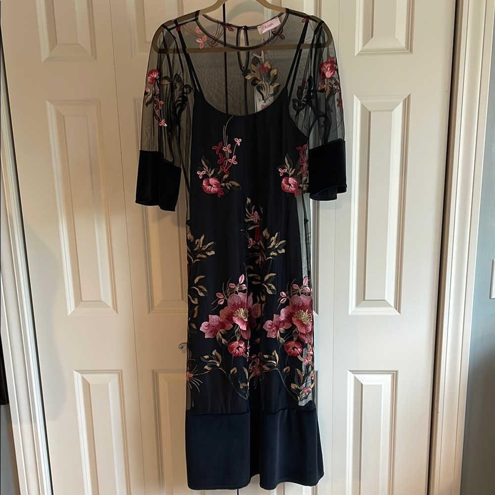 Floral Embroidered Black Dress